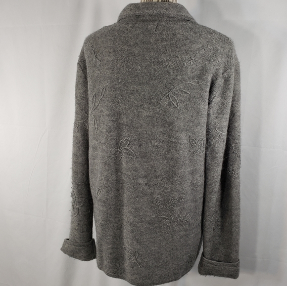 Herman Geist Grey Button Down Sweater Jacket w/Embroidery Size Medium - Picture 4 of 7